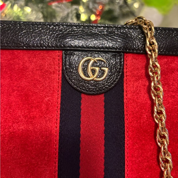 GUCCI GG Ophidia Sherry Line Medium Red Suede & Black Patent Leather Crossbody - Picture 2 of 15